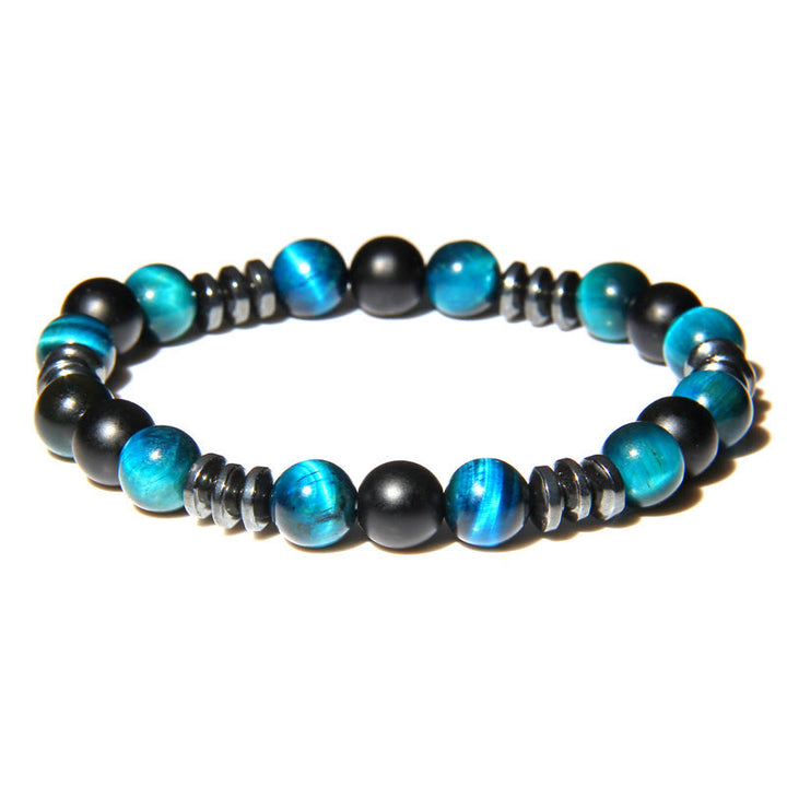 Braccialetto di perline in ematite naturale con occhio di tigre Olivenorma 