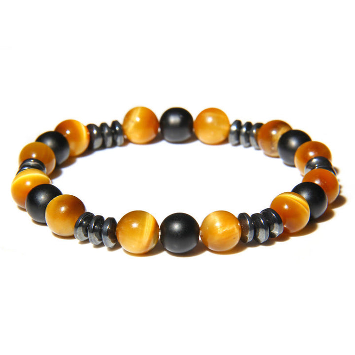 Braccialetto di perline in ematite naturale con occhio di tigre Olivenorma 
