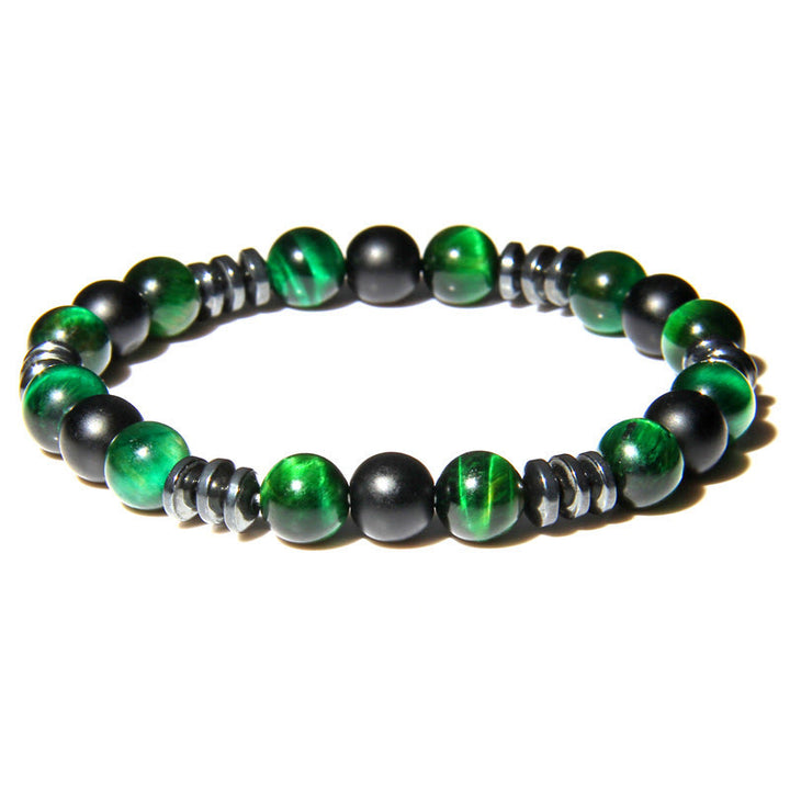 Braccialetto di perline in ematite naturale con occhio di tigre Olivenorma 