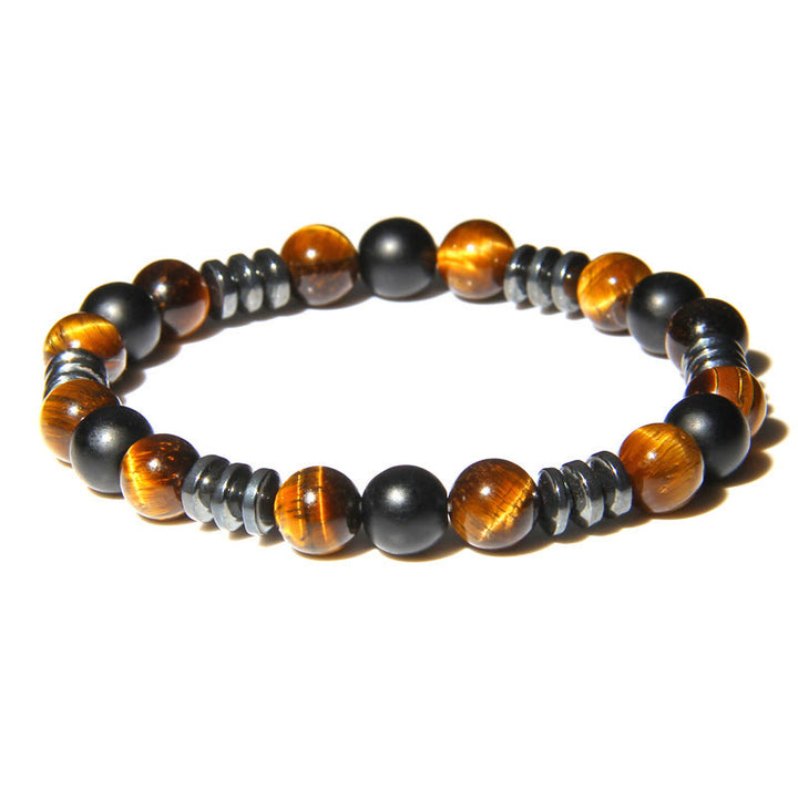 Braccialetto di perline in ematite naturale con occhio di tigre Olivenorma 