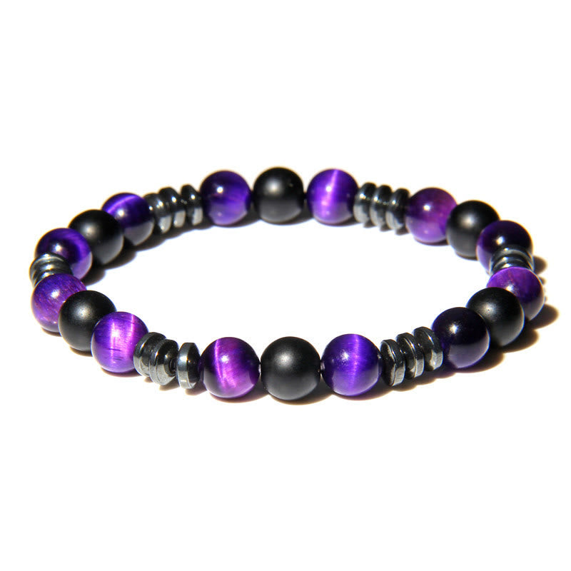 Braccialetto di perline in ematite naturale con occhio di tigre Olivenorma 