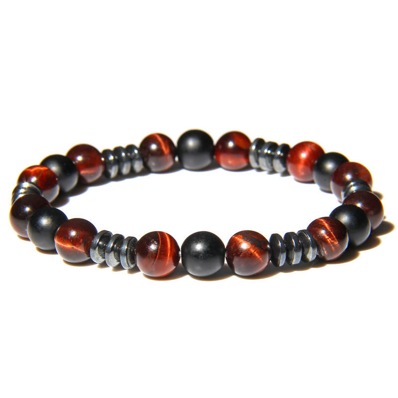 Braccialetto di perline in ematite naturale con occhio di tigre Olivenorma 