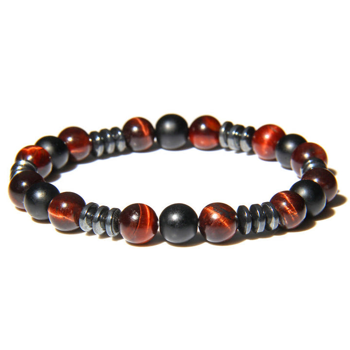 Braccialetto di perline in ematite naturale con occhio di tigre Olivenorma 