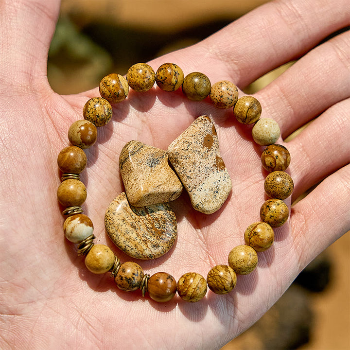 Bracciale in filo di rame dorato con perline in pietra naturale Olivenorma 