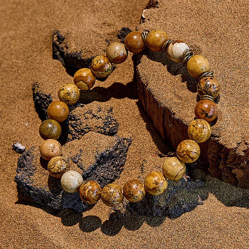 Bracciale in filo di rame dorato con perline in pietra naturale Olivenorma 