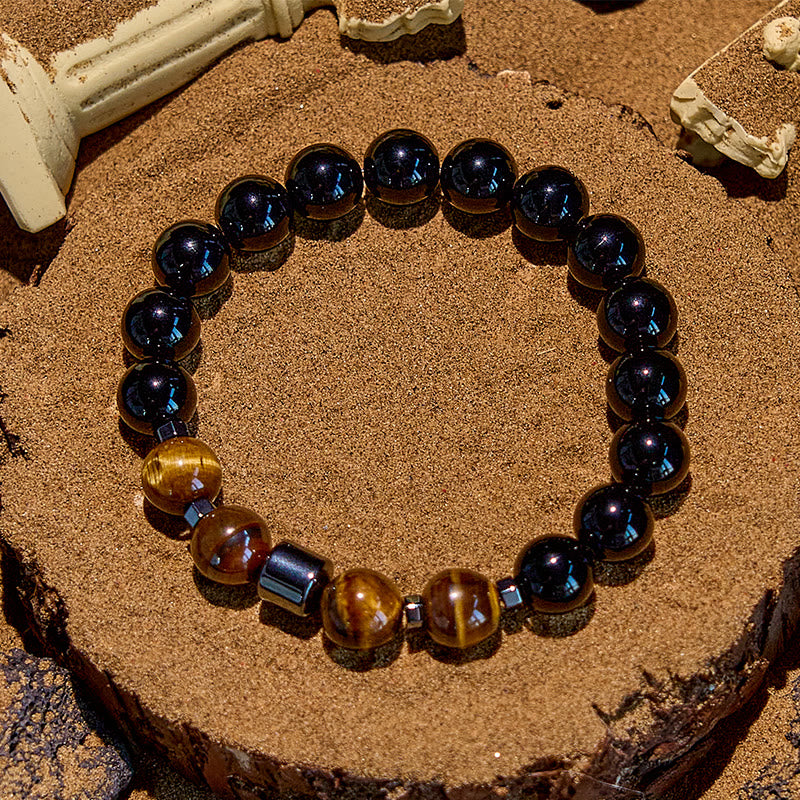 Braccialetto di perline in ematite, occhio di tigre e ossidiana Olivenorma 