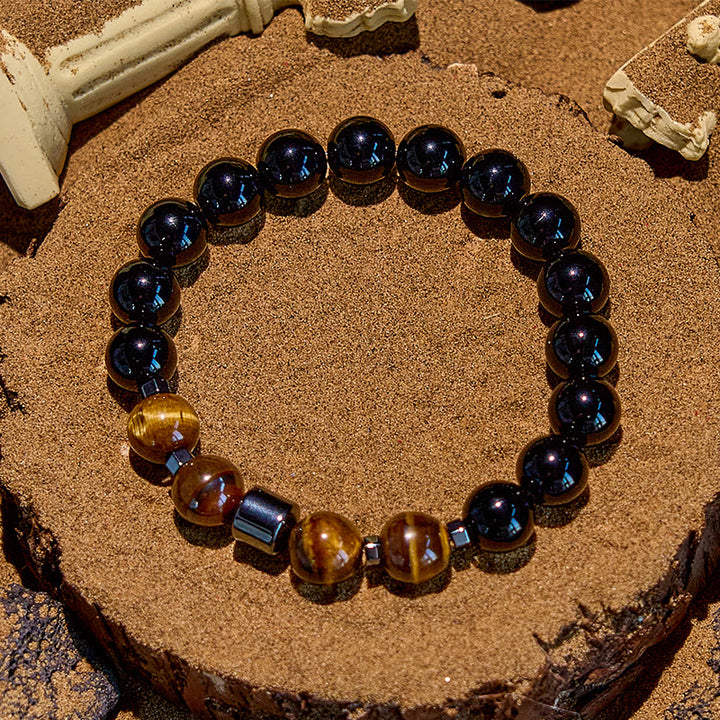 Braccialetto di perline in ematite, occhio di tigre e ossidiana Olivenorma 