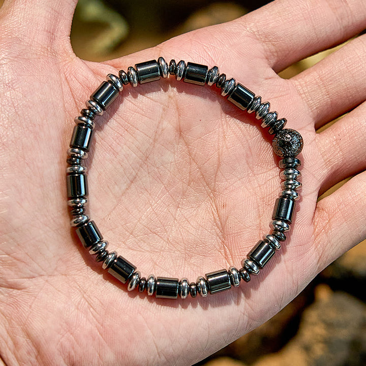 Bracciale Olivenorma in argento elettroplaccato ematite e pietra lavica 