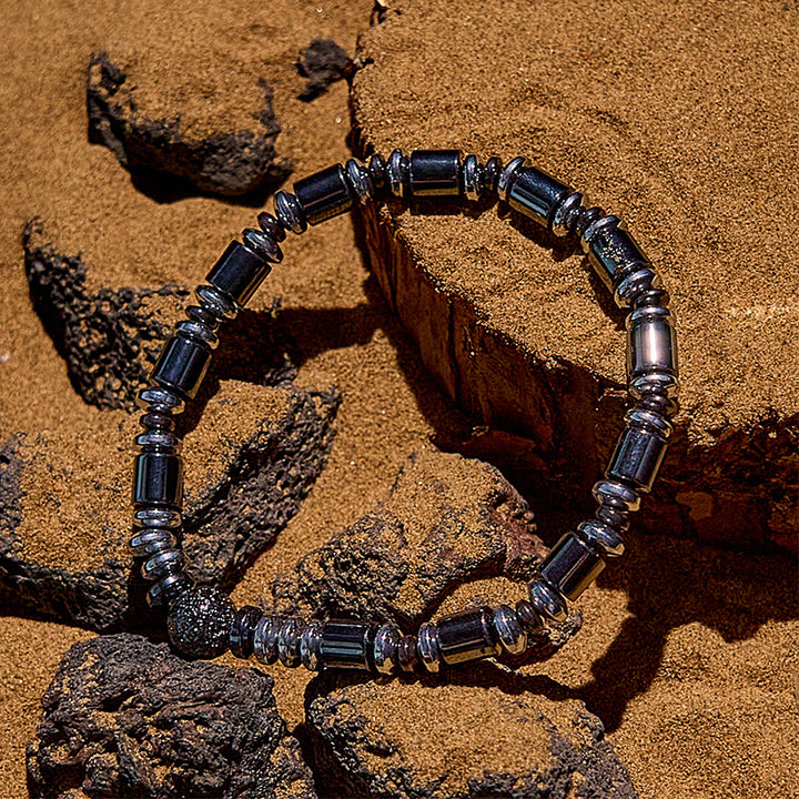 Bracciale Olivenorma in argento elettroplaccato ematite e pietra lavica 