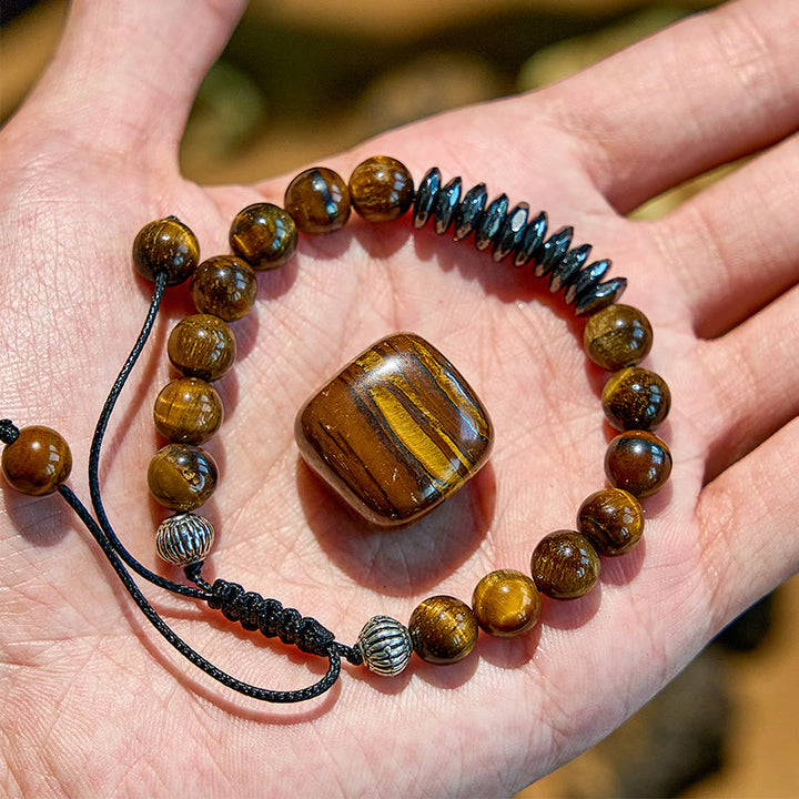 Olivenorma Braccialetto con perline geometriche in ematite occhio di tigre da 8 mm 