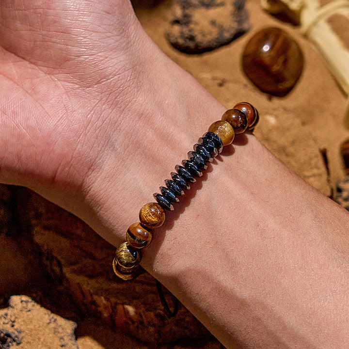Olivenorma Braccialetto con perline geometriche in ematite occhio di tigre da 8 mm 