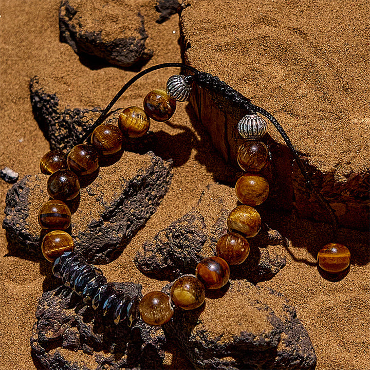 Olivenorma Braccialetto con perline geometriche in ematite occhio di tigre da 8 mm 