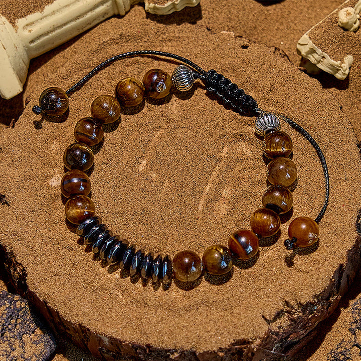 Olivenorma Braccialetto con perline geometriche in ematite occhio di tigre da 8 mm 