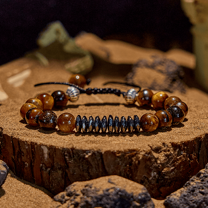 Olivenorma Braccialetto con perline geometriche in ematite occhio di tigre da 8 mm 