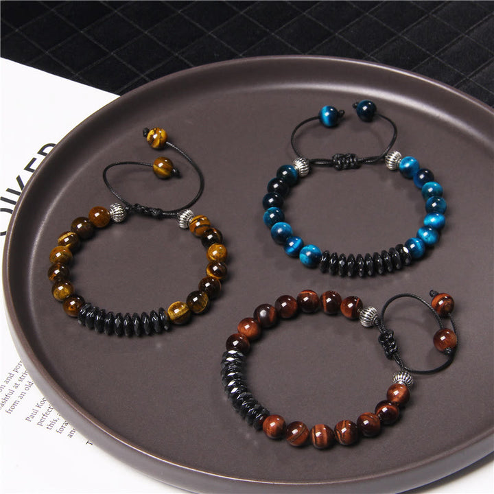 Olivenorma Braccialetto con perline geometriche in ematite occhio di tigre da 8 mm 