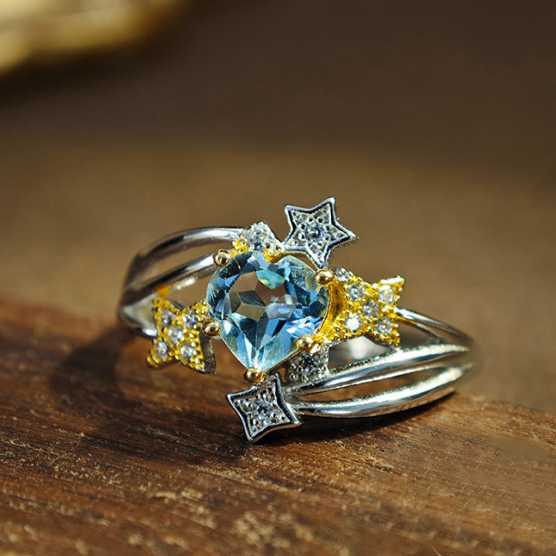 Anello a forma di cuore con topazio blu naturale Olivenorma 