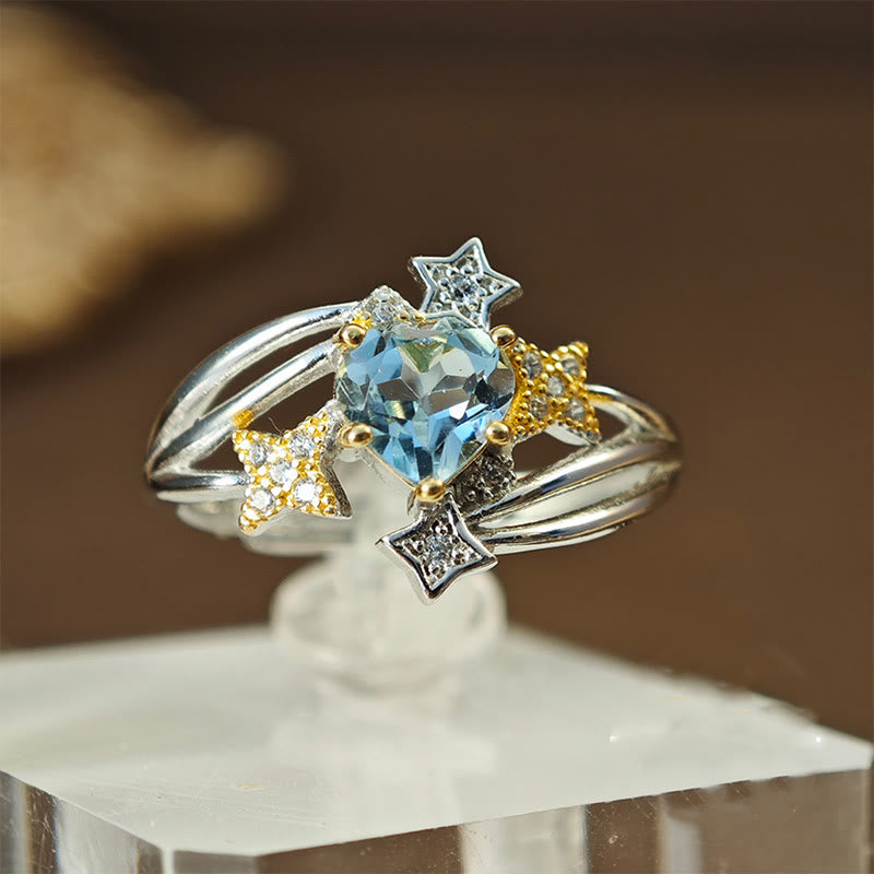 Anello a forma di cuore con topazio blu naturale Olivenorma 