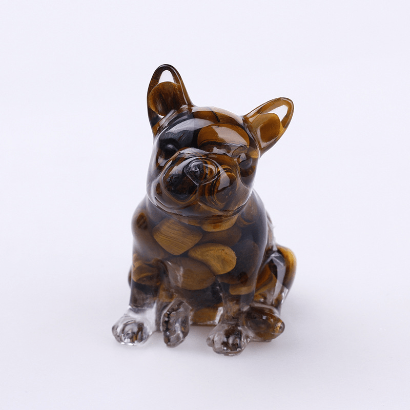 Decorazione in pietra preziosa Bulldog francese in cristallo Olivenorma - Occhio di tigre - image 25