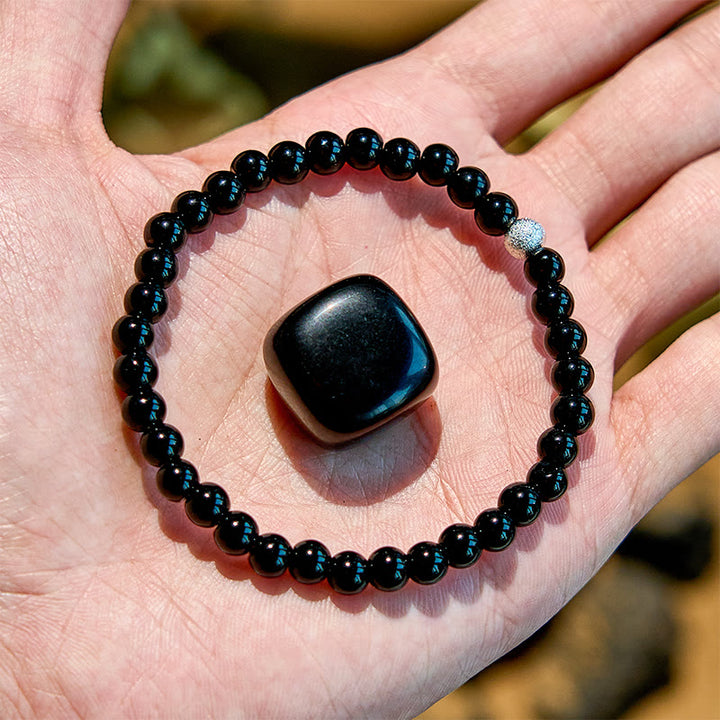 Olivenorma 2 pezzi Braccialetto di perline in ossidiana e ematite occhio di tigre 