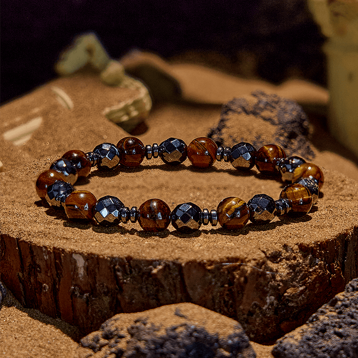 Olivenorma 2 pezzi Braccialetto di perline in ossidiana e ematite occhio di tigre 