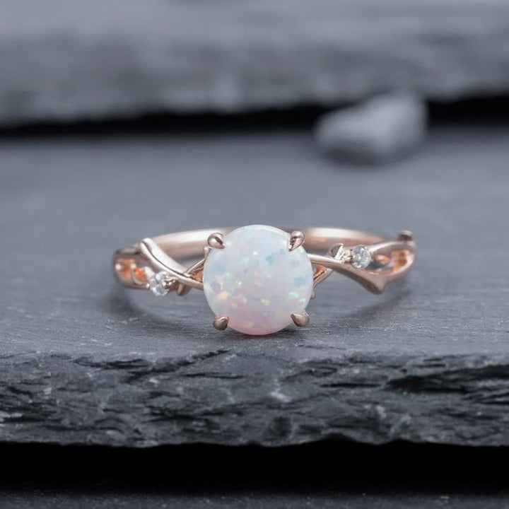 Olivenorma Anello di guarigione con ramoscello di opale di fuoco bianco vintage