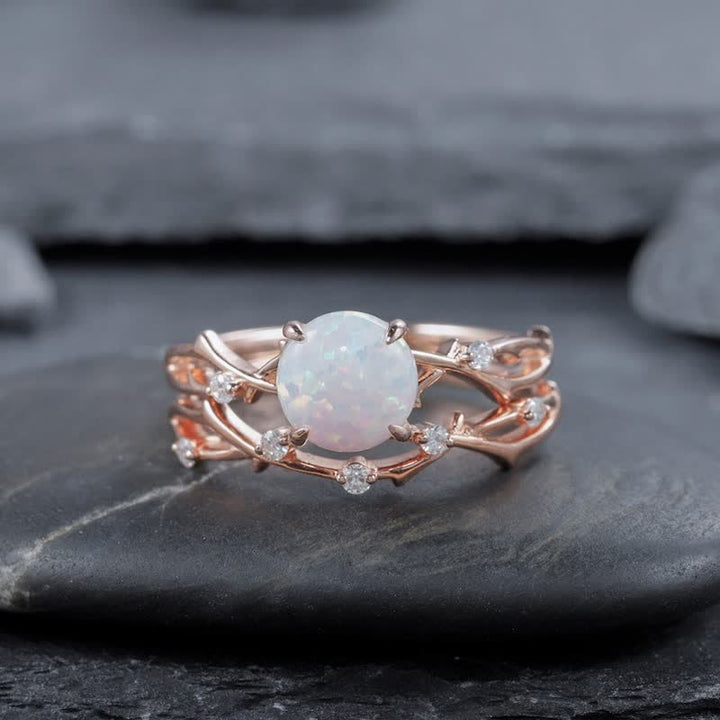 Olivenorma Anello di guarigione con ramoscello di opale di fuoco bianco vintage