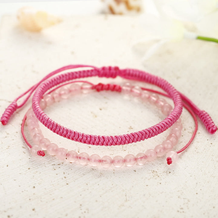 Bracciale intrecciato con perline di quarzo rosa naturale Olivenorma
