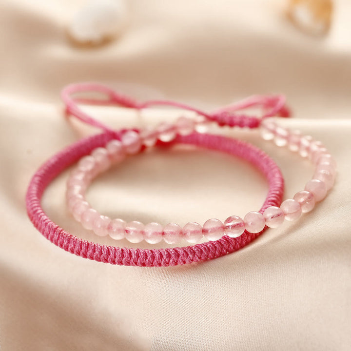 Bracciale intrecciato con perline di quarzo rosa naturale Olivenorma