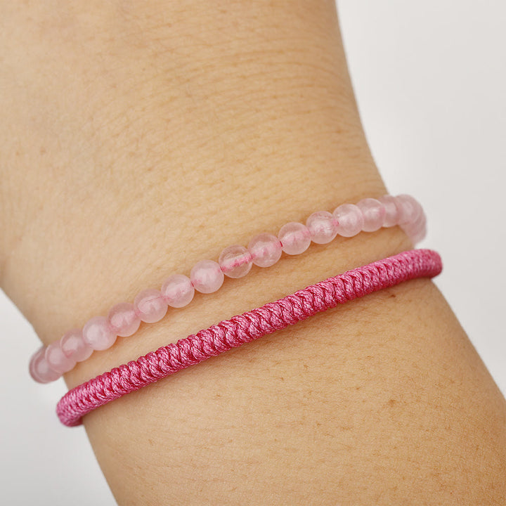 Bracciale intrecciato con perline di quarzo rosa naturale Olivenorma