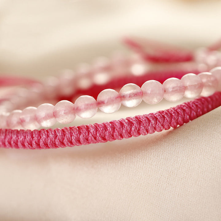 Bracciale intrecciato con perline di quarzo rosa naturale Olivenorma