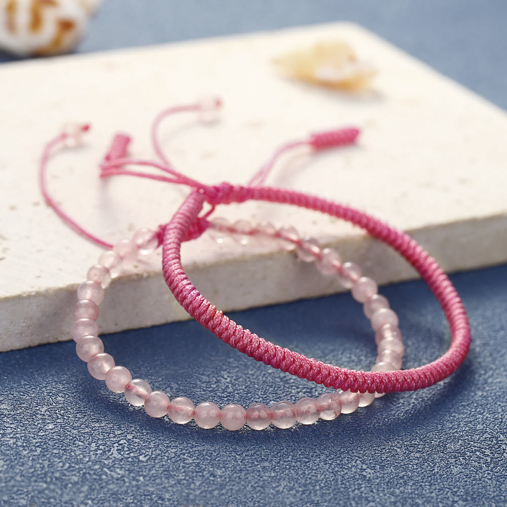 Bracciale intrecciato con perline di quarzo rosa naturale Olivenorma