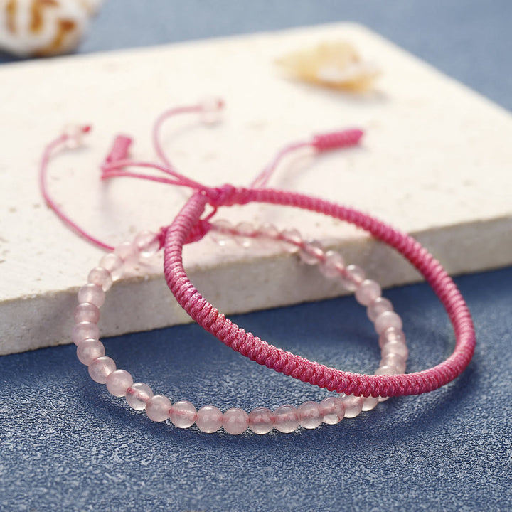 Bracciale intrecciato con perline di quarzo rosa naturale Olivenorma