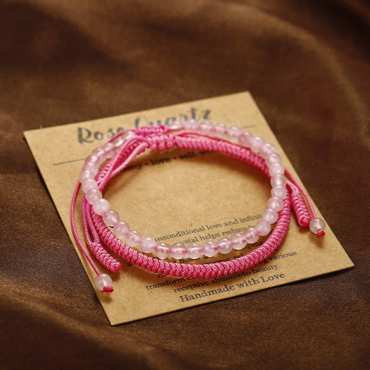 Bracciale intrecciato con perline di quarzo rosa naturale Olivenorma