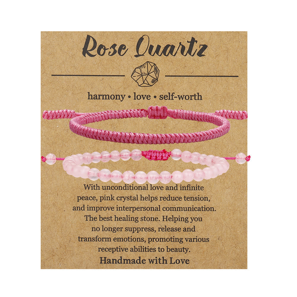 Bracciale intrecciato con perline di quarzo rosa naturale Olivenorma