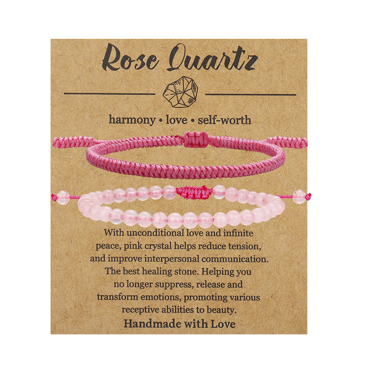 Bracciale intrecciato con perline di quarzo rosa naturale Olivenorma