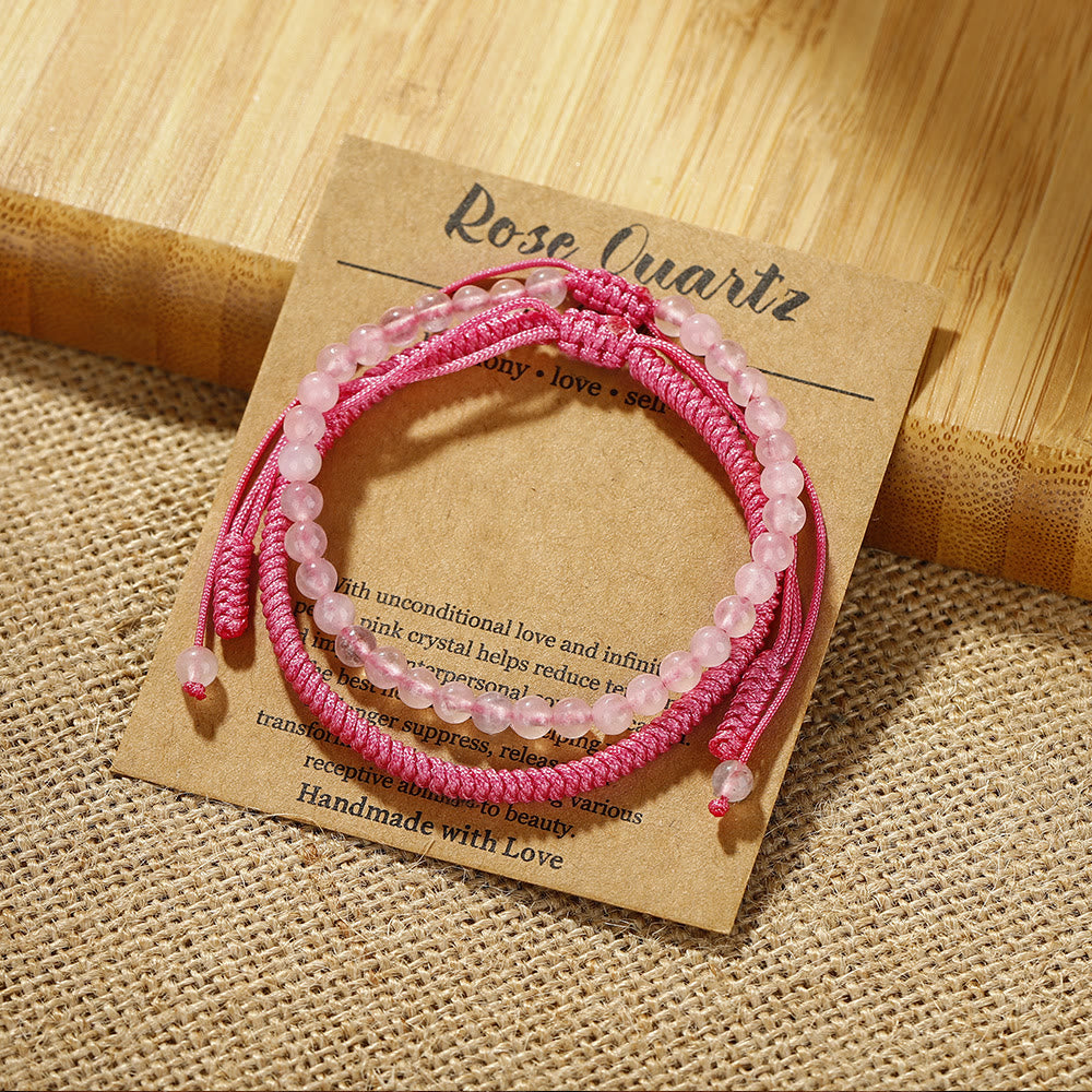Bracciale intrecciato con perline di quarzo rosa naturale Olivenorma