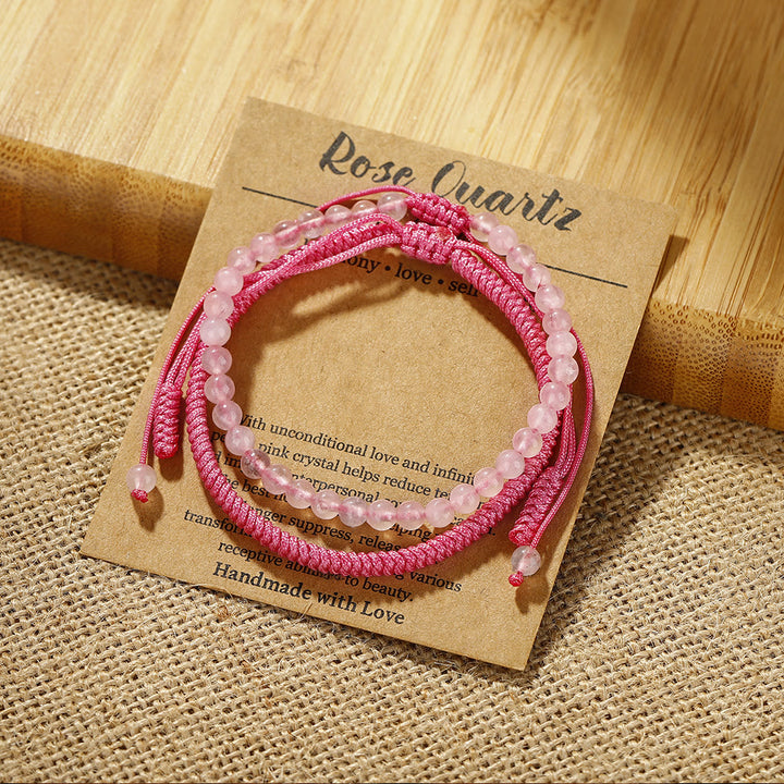 Bracciale intrecciato con perline di quarzo rosa naturale Olivenorma