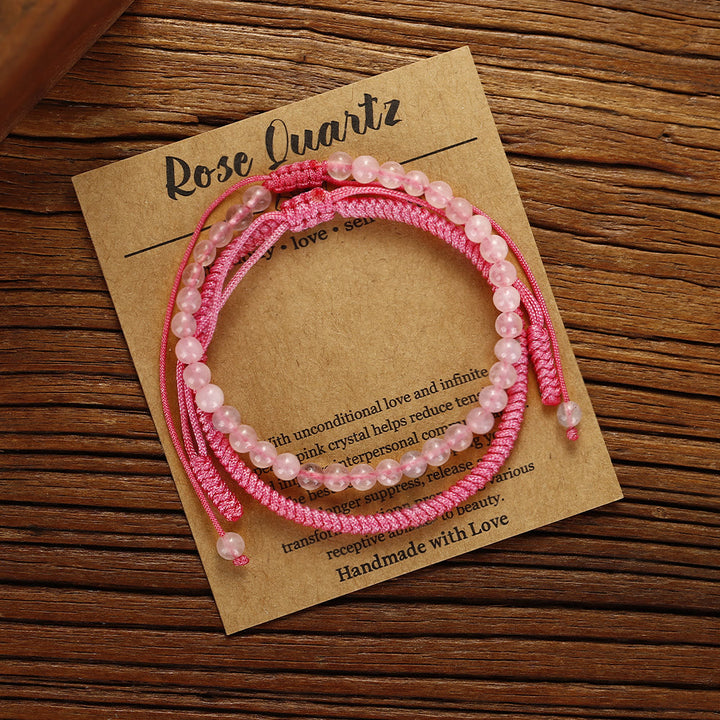 Bracciale intrecciato con perline di quarzo rosa naturale Olivenorma