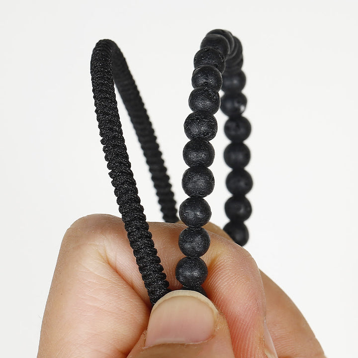 Bracciale intrecciato con perline di pietra lavica naturale Olivenorma