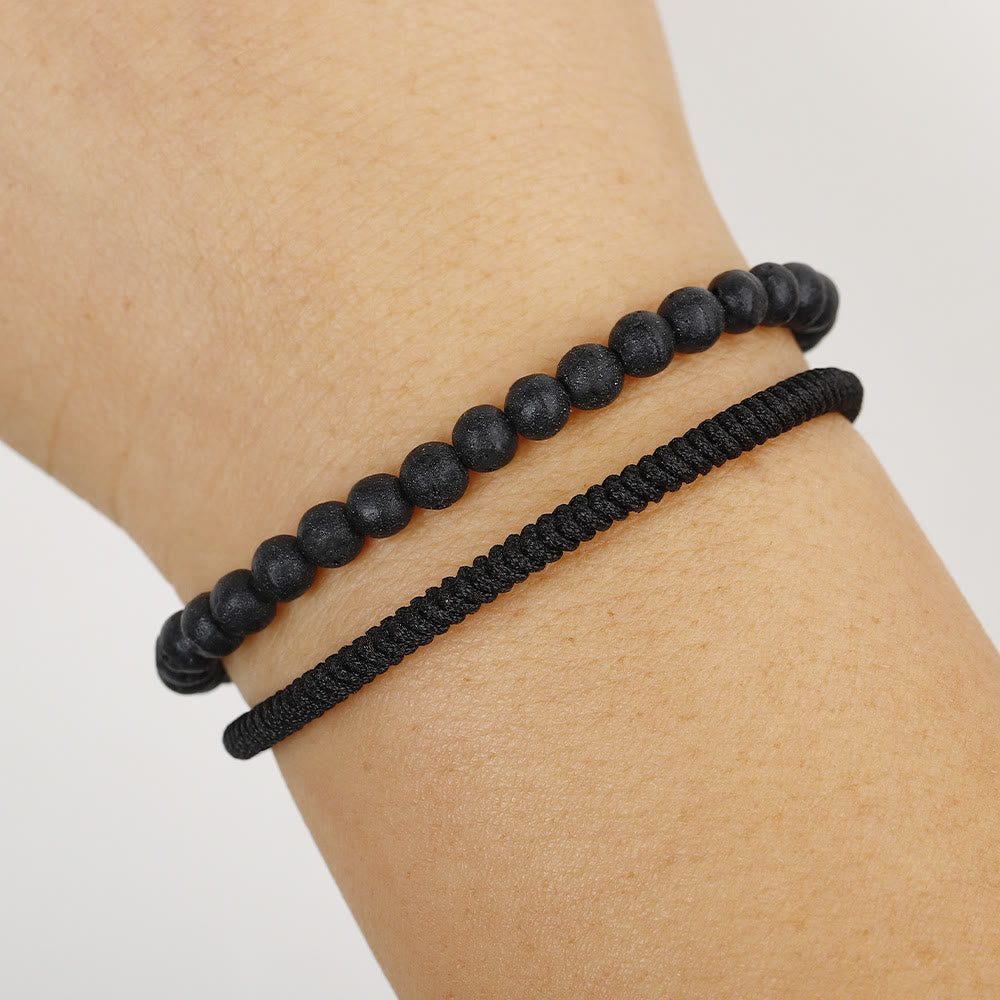 Bracciale intrecciato con perline di pietra lavica naturale Olivenorma