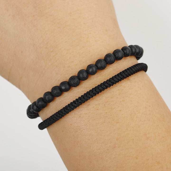 Bracciale intrecciato con perline di pietra lavica naturale Olivenorma