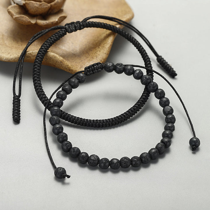 Bracciale intrecciato con perline di pietra lavica naturale Olivenorma