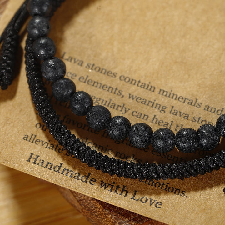 Bracciale intrecciato con perline di pietra lavica naturale Olivenorma