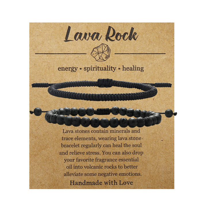 Bracciale intrecciato con perline di pietra lavica naturale Olivenorma