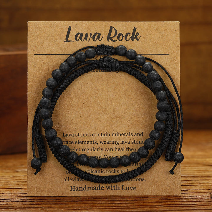 Bracciale intrecciato con perline di pietra lavica naturale Olivenorma