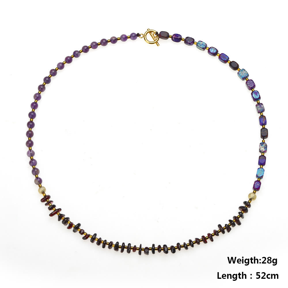 Bracciale Olivenorma con perline di pietra dell'imperatore viola, ametista e granato