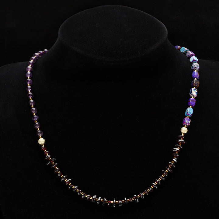 Bracciale Olivenorma con perline di pietra dell'imperatore viola, ametista e granato