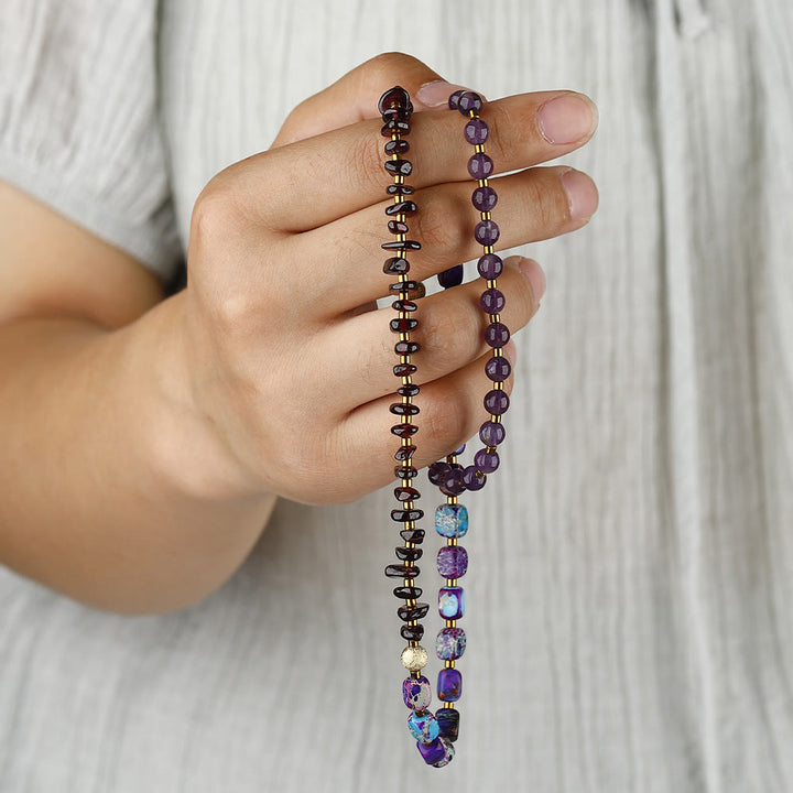 Bracciale Olivenorma con perline di pietra dell'imperatore viola, ametista e granato