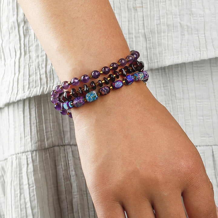 Bracciale Olivenorma con perline di pietra dell'imperatore viola, ametista e granato