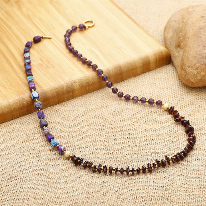 Bracciale Olivenorma con perline di pietra dell'imperatore viola, ametista e granato